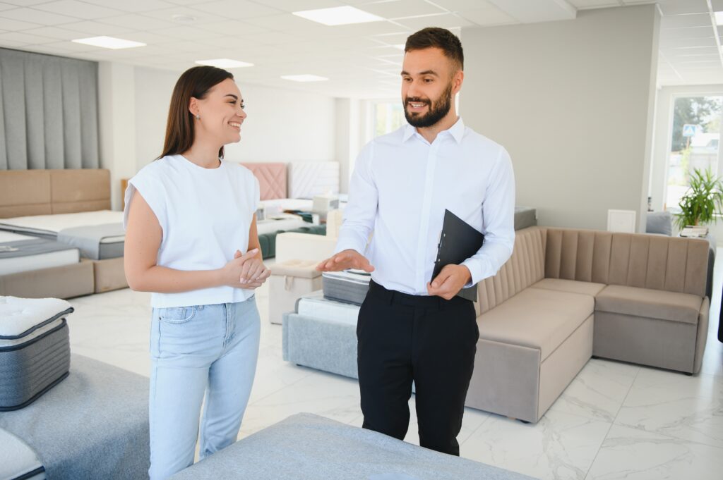 A direct sales rep selling a product to a customer.